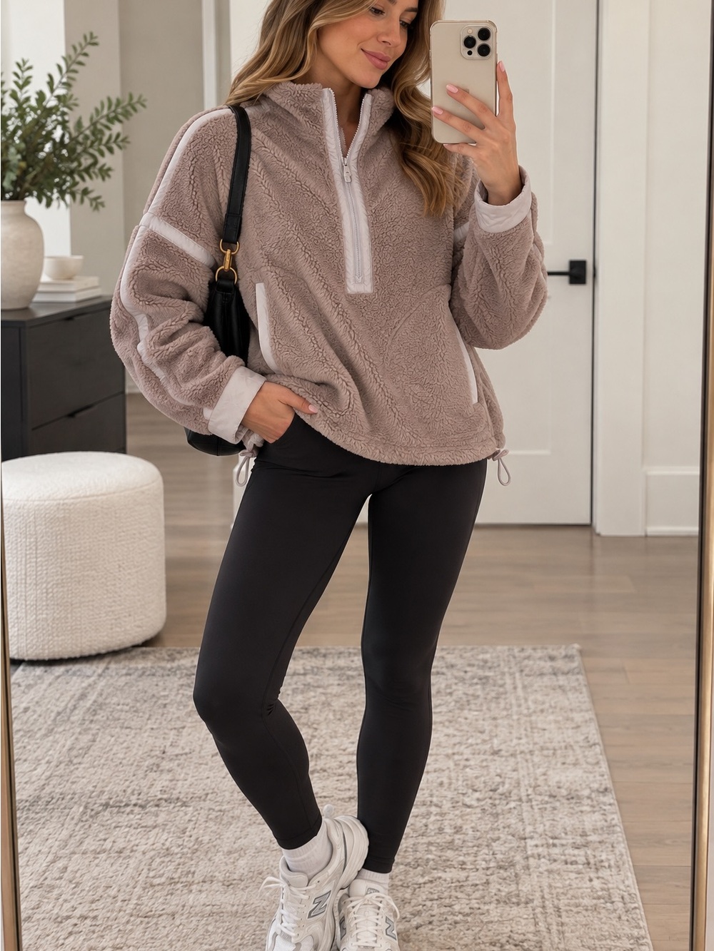 Free People Plush Taupe Sherpa Half-Zip Pullover